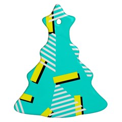 Vintage Unique Graphics Memphis Style Geometric Triangle Line Cube Yellow Green Blue Christmas Tree Ornament (two Sides) by Mariart