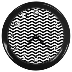 Waves Stripes Triangles Wave Chevron Black Wall Clocks (black) by Mariart