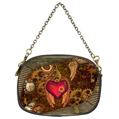 Steampunk Golden Design, Heart With Wings, Clocks And Gears Chain Purses (one Side)  by FantasyWorld7