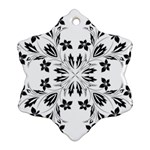 Floral Element Black White Snowflake Ornament (Two Sides) Front