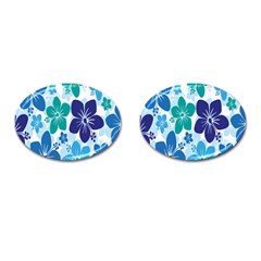 Hibiscus Flowers Green Blue White Hawaiian Cufflinks (oval) by Mariart