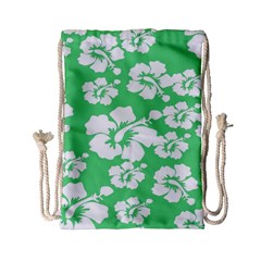 Hibiscus Flowers Green White Hawaiian Drawstring Bag (small)