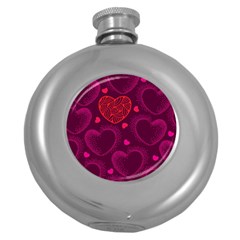 Love Heart Polka Dots Pink Round Hip Flask (5 Oz) by Mariart