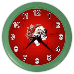 Funny Santa Claus  On Red Background Color Wall Clocks by FantasyWorld7