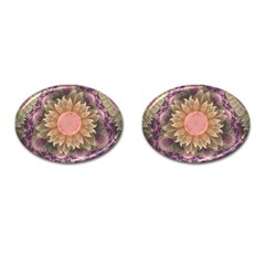 Pastel Pearl Lotus Garden Of Fractal Dahlia Flowers Cufflinks (oval) by jayaprime