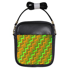 Green Red Brown Zig Zag Background Girls Sling Bags by BangZart