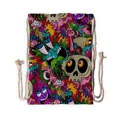 Crazy Illustrations & Funky Monster Pattern Drawstring Bag (small)