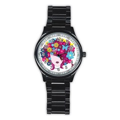 Beautiful Gothic Woman With Flowers And Butterflies Hair Clipart Stainless Steel Round Watch by BangZart