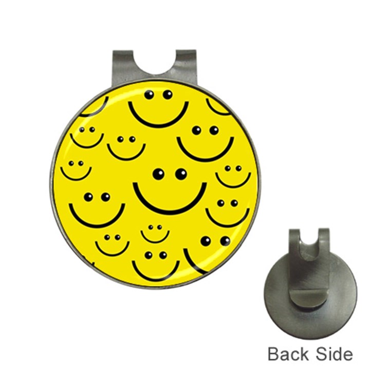 Digitally Created Yellow Happy Smile  Face Wallpaper Hat Clips with Golf Markers