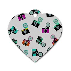 Old Cameras Pattern                        Dog Tag Heart (one Side) by LalyLauraFLM