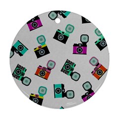 Old Cameras Pattern                        Ornament (round) by LalyLauraFLM