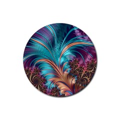 Feather Fractal Artistic Design Rubber Coaster (round)  by BangZart