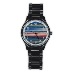 Background Horizontal Lines Stainless Steel Round Watch by BangZart