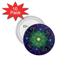 Glowing Blue-green Fractal Lotus Lily Pad Pond 1 75  Buttons (10 Pack) by jayaprime