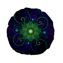 Glowing Blue-green Fractal Lotus Lily Pad Pond Standard 15  Premium Flano Round Cushions by jayaprime
