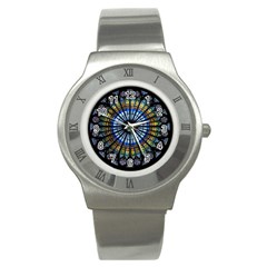 Stained Glass Rose Window In France s Strasbourg Cathedral Stainless Steel Watch by BangZart