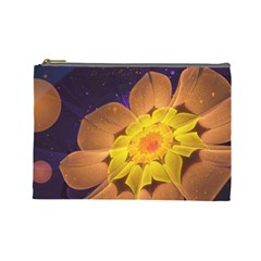 Beautiful Violet & Peach Primrose Fractal Flowers Cosmetic Bag (large)  by jayaprime