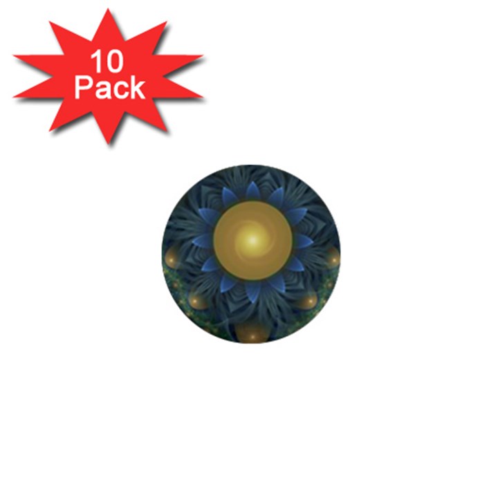 Beautiful Orange & Blue Fractal Sunflower of Egypt 1  Mini Buttons (10 pack) 