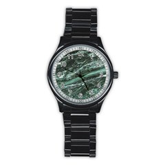 Green Marble Stone Texture Emerald  Stainless Steel Round Watch by paulaoliveiradesign
