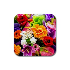 Colorful Flowers Rubber Coaster (square)  by BangZart