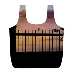 Small Bird Over Fence Backlight Sunset Scene Full Print Recycle Bags (l)  by dflcprints