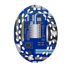 Classic Blue Computer Mainboard Oval Filigree Ornament (two Sides) by BangZart