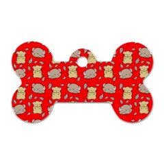 Cute Hamster Pattern Red Background Dog Tag Bone (one Side)