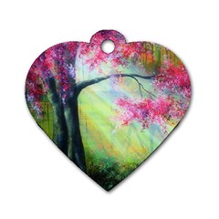 Forests Stunning Glimmer Paintings Sunlight Blooms Plants Love Seasons Traditional Art Flowers Sunsh Dog Tag Heart (two Sides) by BangZart