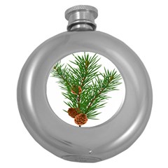 Branch Floral Green Nature Pine Round Hip Flask (5 Oz) by Nexatart