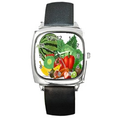 Fruits Vegetables Artichoke Banana Square Metal Watch by Nexatart