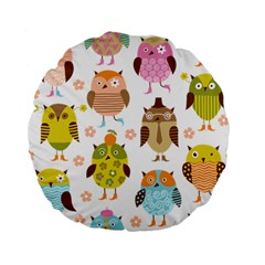 Cute Owls Pattern Standard 15  Premium Flano Round Cushions by BangZart