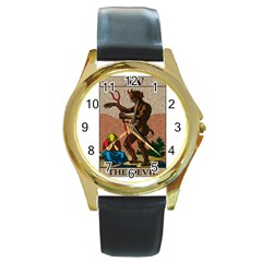 The Devil - Tarot Round Gold Metal Watch by Valentinaart