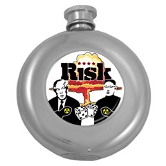 Nuclear Explosion Trump And Kim Jong Round Hip Flask (5 Oz) by Valentinaart