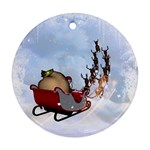 Christmas, Santa Claus With Reindeer Round Ornament (Two Sides) Back