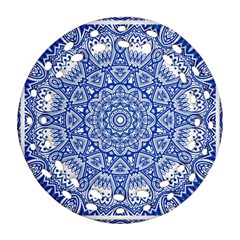 Blue Mandala Art Pattern Ornament (round Filigree) by paulaoliveiradesign