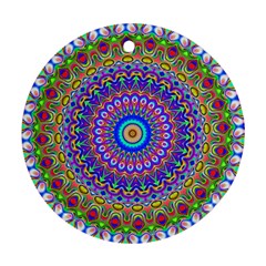 Colorful Purple Green Mandala Pattern Round Ornament (two Sides) by paulaoliveiradesign