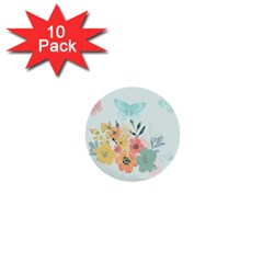 Watercolor Floral Blue Cute Butterfly Illustration 1  Mini Buttons (10 Pack)  by paulaoliveiradesign