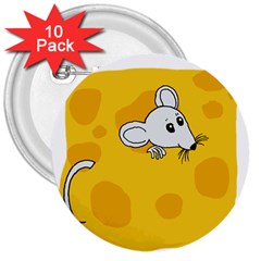 Rat Mouse Cheese Animal Mammal 3  Buttons (10 Pack)  by Nexatart