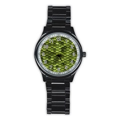 Green Mermaid Scales   Stainless Steel Round Watch by paulaoliveiradesign