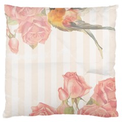 Vintage Roses Floral Illustration Bird Large Flano Cushion Case (two Sides) by paulaoliveiradesign
