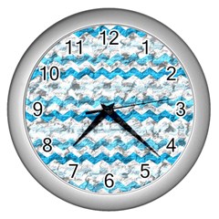 Baby Blue Chevron Grunge Wall Clocks (silver)  by designworld65