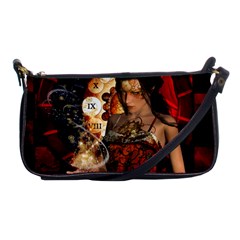 Steampunk, Beautiful Steampunk Lady With Clocks And Gears Shoulder Clutch Bags by FantasyWorld7