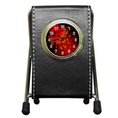 Cherry Blossom, Red Colors Pen Holder Desk Clocks by FantasyWorld7