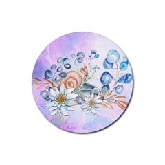 Snail And Waterlily, Watercolor Rubber Coaster (round)  by FantasyWorld7