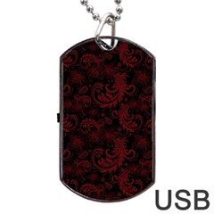 Dark Red Flourish Dog Tag Usb Flash (one Side) by gatterwe