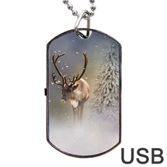Santa Claus Reindeer In The Snow Dog Tag Usb Flash (one Side) by gatterwe