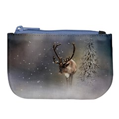 Santa Claus Reindeer In The Snow Large Coin Purse