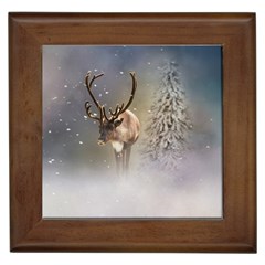 Santa Claus Reindeer In The Snow Framed Tiles by gatterwe