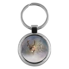 Santa Claus Reindeer In The Snow Key Chains (round)  by gatterwe