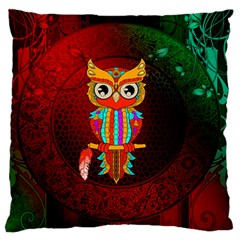 Cute Owl, Mandala Design Large Flano Cushion Case (two Sides) by FantasyWorld7